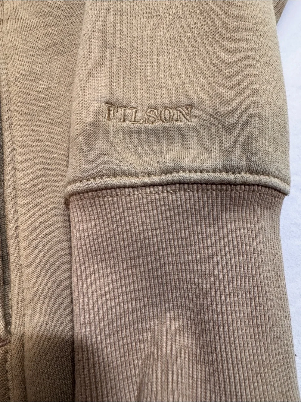Filson Dark Tan Snap Neck Long Sleeve Hoodie Pullover Sweatshirt Size Medium EUC - Picture 3 of 8